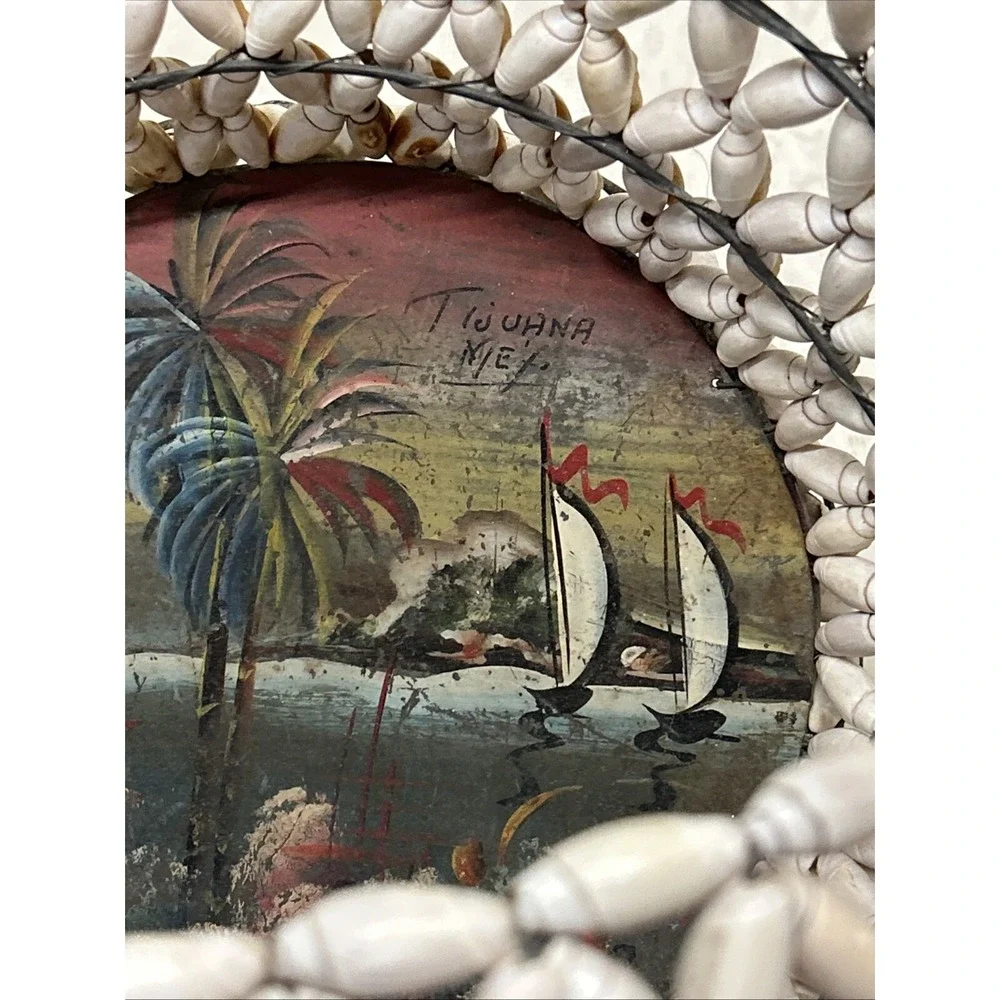 Vintage Antique Snail Shell Basket Souvenir Tijuana Mexico  Hand‎ Painted Metal